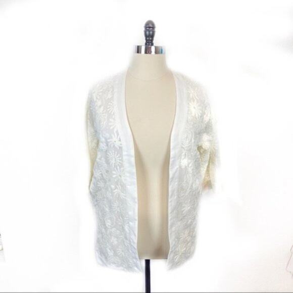 Endless Rose Sweaters - Endless Rose Cardigan Kimono Women's White Lace Appliqué Open Front Size Medium
